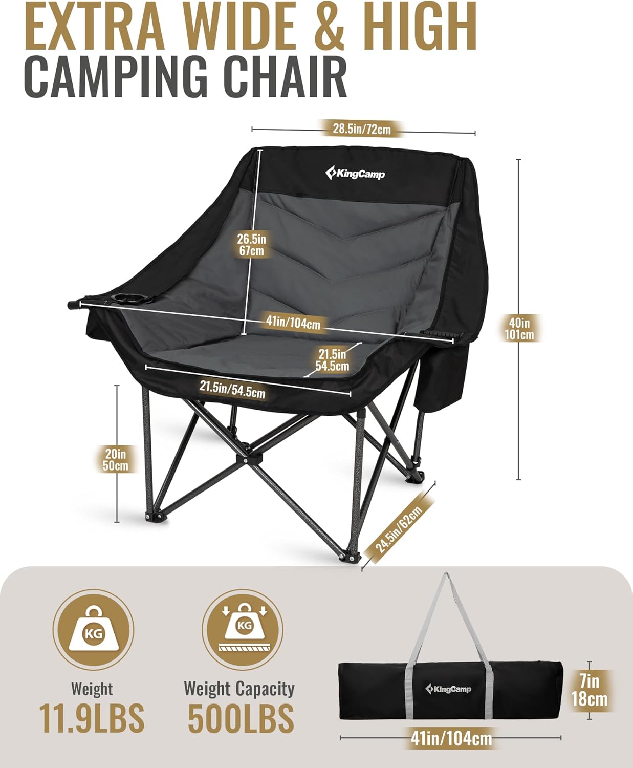 Silla camping plegable 500lb asiento acolchado con