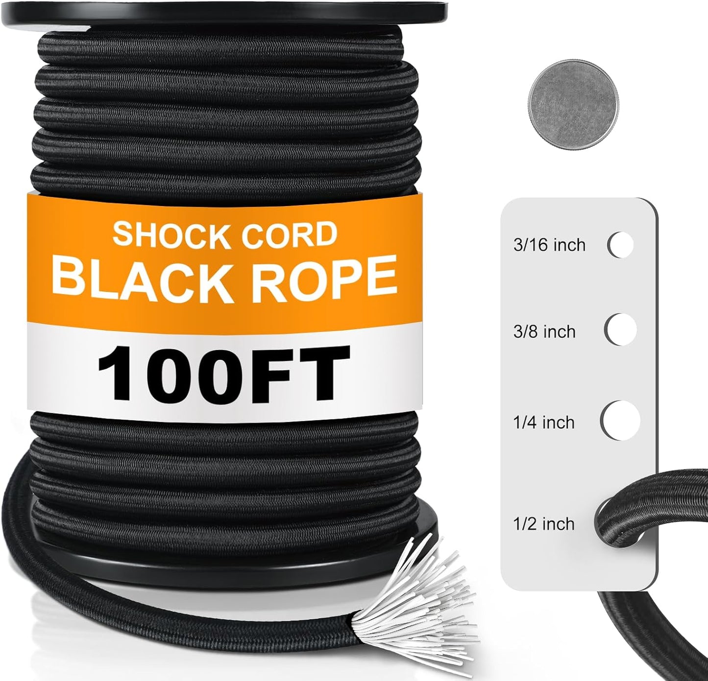 Cuerda elástica poliéster negro 1/2pulg 100ft kayak