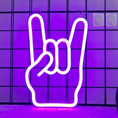 Luz neón forma mano rock decoración pared USB para fiestas