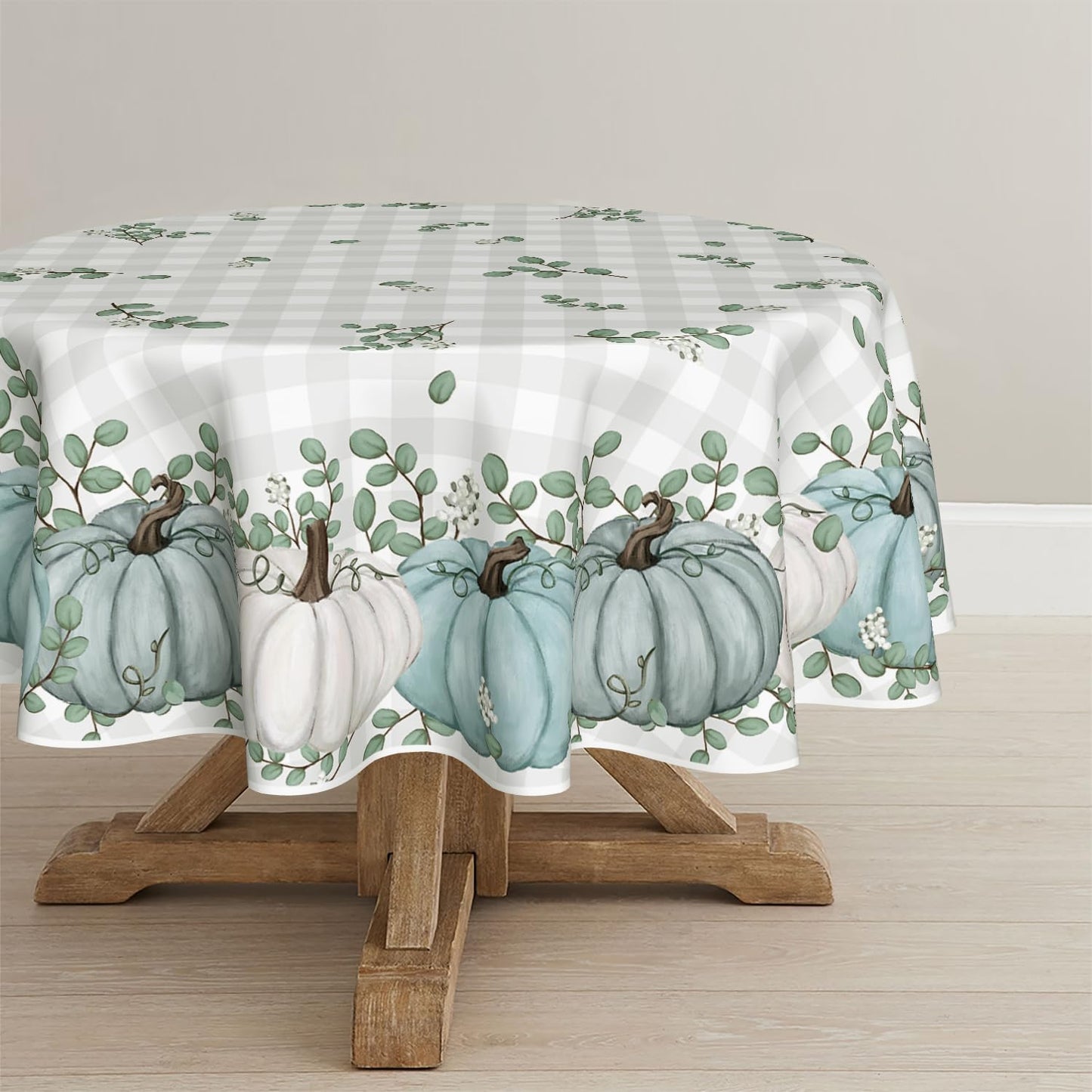 Mantel redondo otoño 90x90pulg calabaza búfalo cuadros fiesta