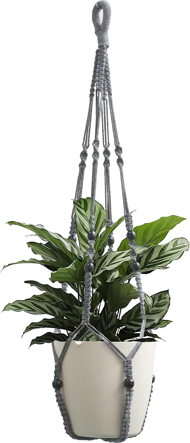 Colgador macramé para plantas interiores 35pulg gris