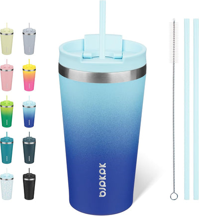 Vaso acero inox 18oz con tapa pajilla térmico reutiliz.