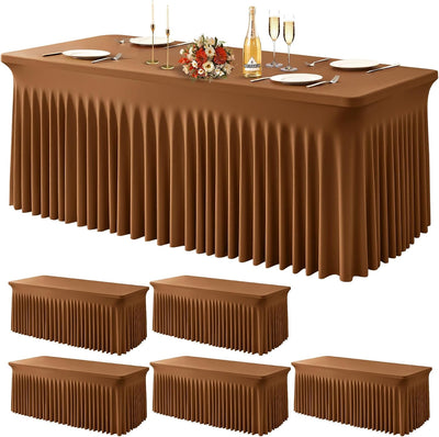 6 Manteles Elastano Marrón 2.4m Volantes para Bodas y