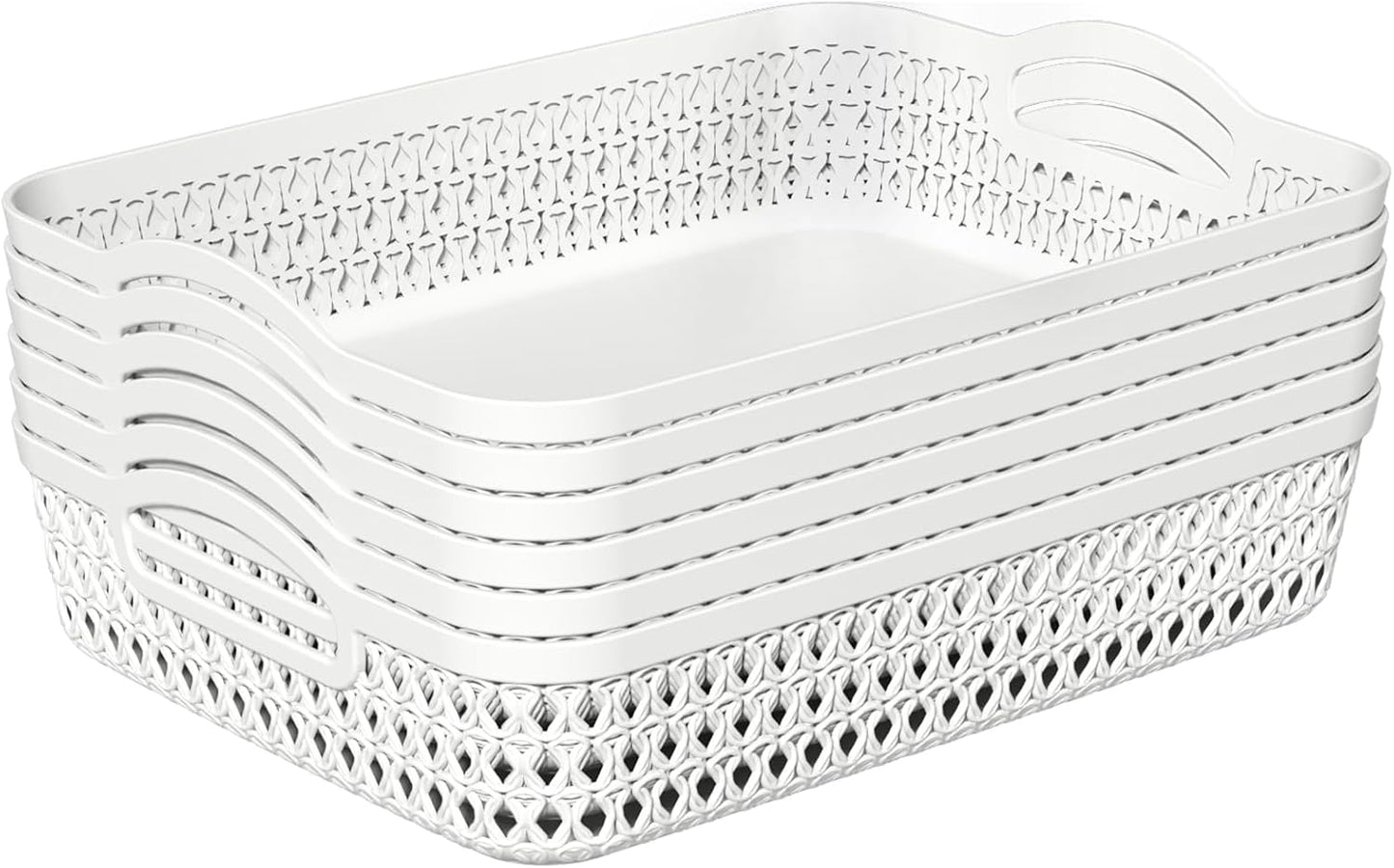 Bandeja almacenamiento plástico con asas 6 pzas blanco