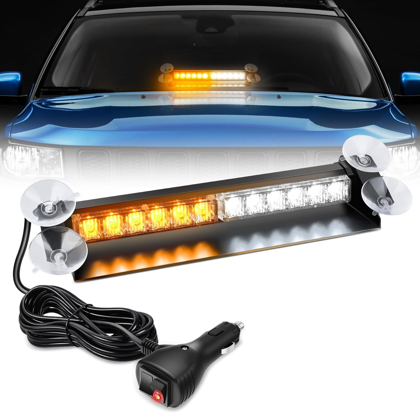 Barra luz estroboscópica 12 LED ámbar blanco para coche