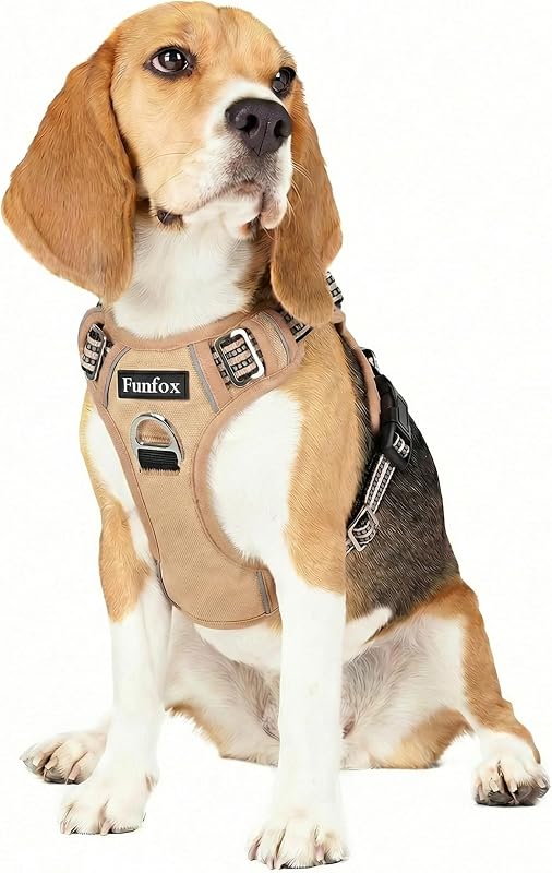Arnés perro ajustable suave mango vertical 2 clips marrón
