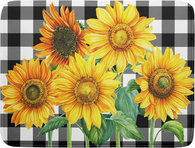 Tapete de secado de platos Girasol para encimera microfibra absorbente diseño cuadros blanco y negro al agua