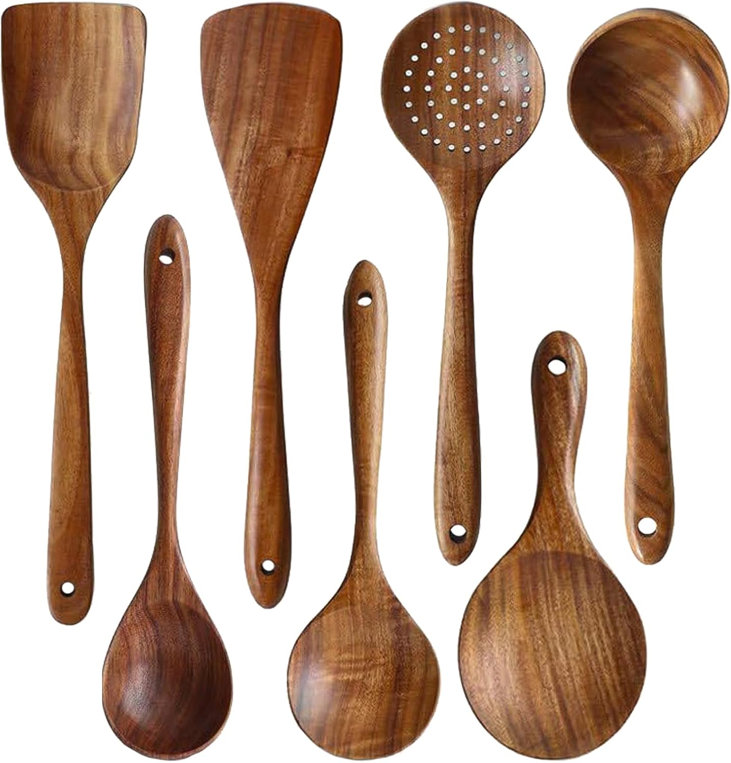 7 Cucharas de Teca Natural para Cocina Antiadherentes