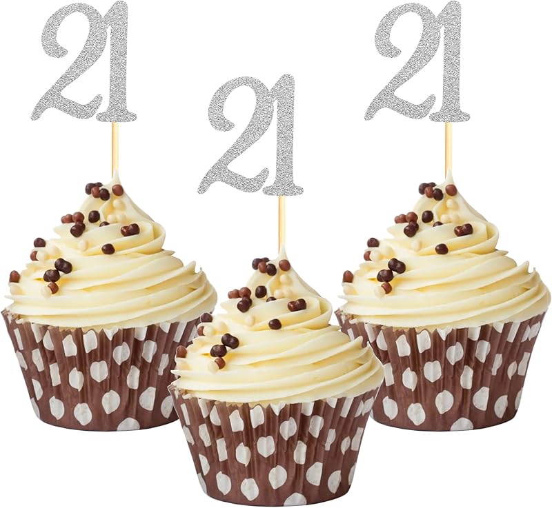 24 Pzas Adornos Cupcakes Plateado 21 Cumpleaños