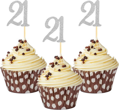 24 Pzas Adornos Cupcakes Plateado 21 Cumpleaños