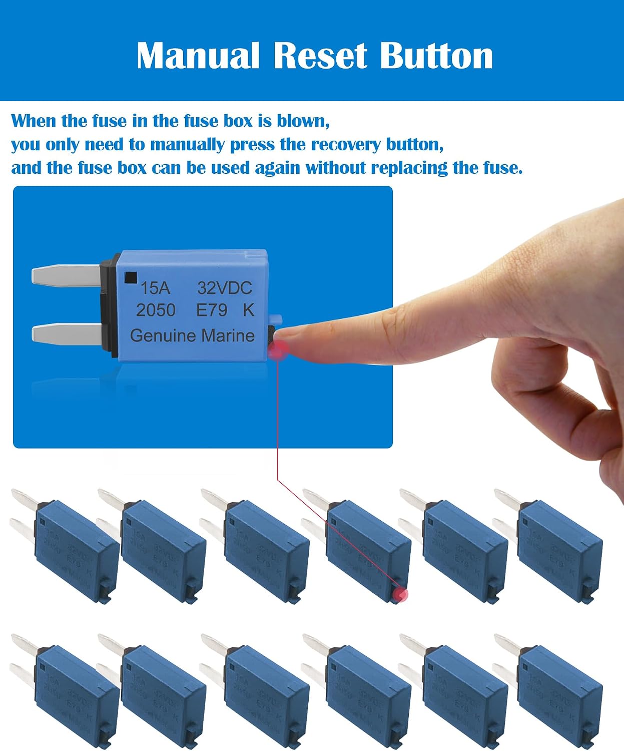 Kit fusibles 15A para coche barco RV reinicio manual
