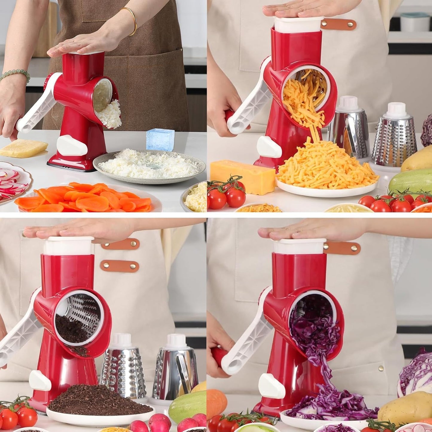Rallador giratorio acero inox para frutas y verduras rojo