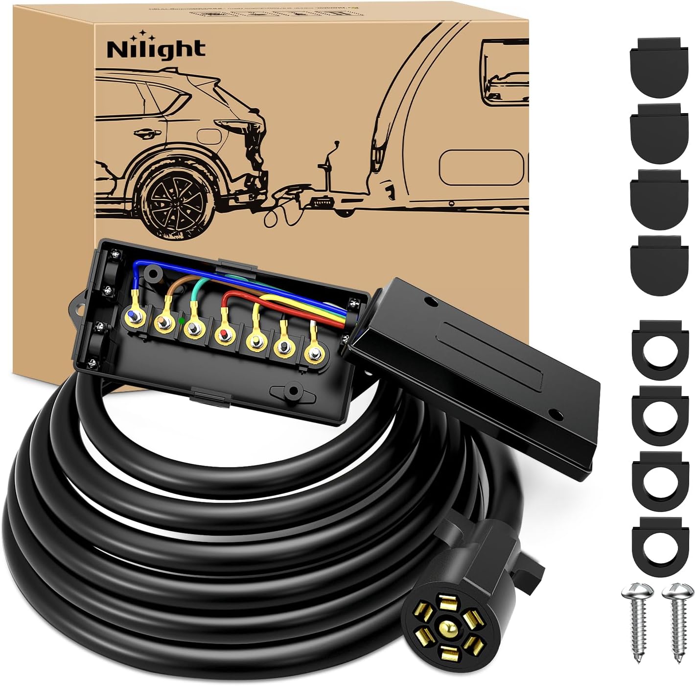 Cable enchufe remolque 7 vías 12pies caja impermeable