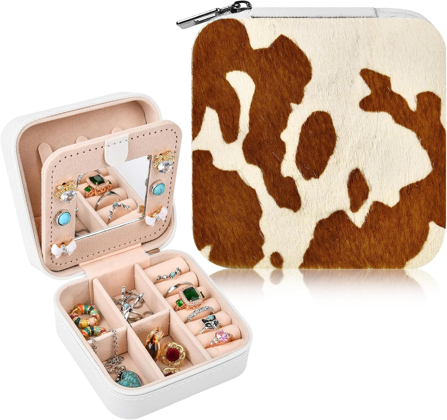 Caja joyero cuero real repujado organiz. viaje mujer