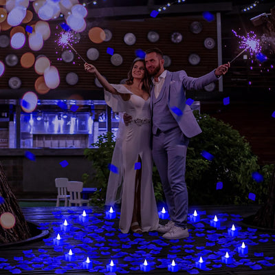 4000 Pétalos Rosa Falsos con 24 Velas LED Té Azules
