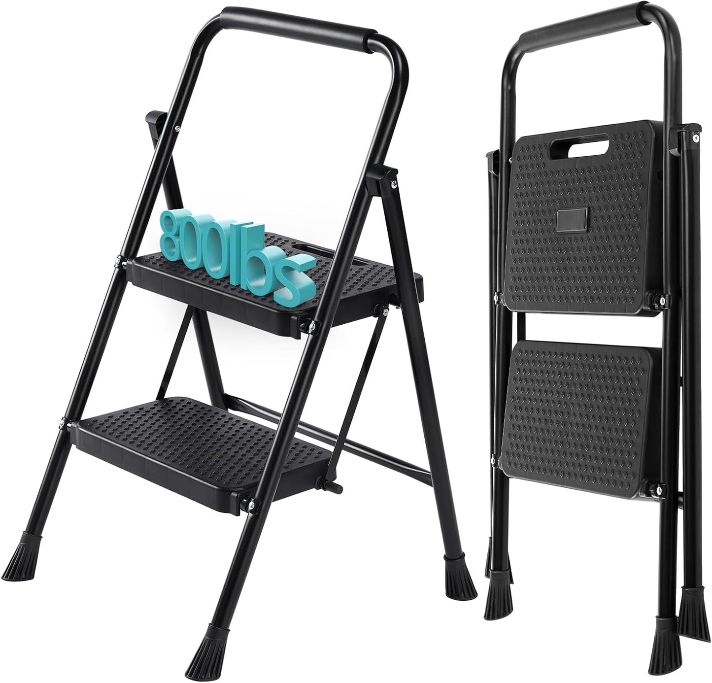 Escalera plegable 2 escalones acero 800lb con pasamanos