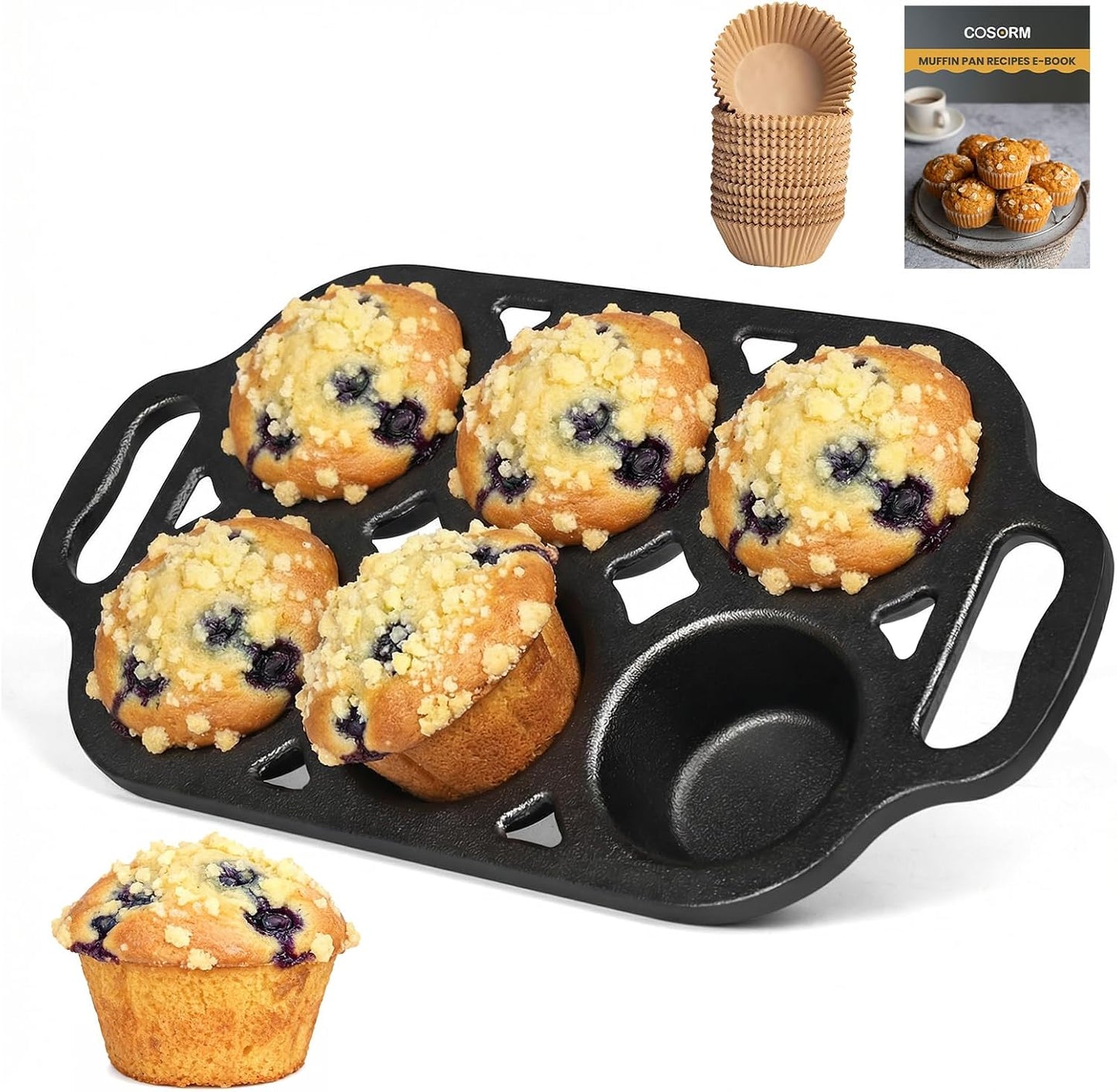 Molde muffins hierro fundido 6 tazas antiadherente
