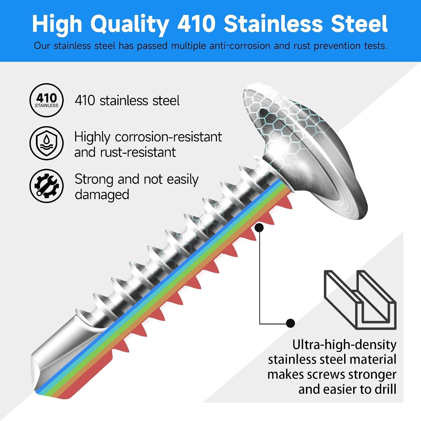 100 Tornillos autorroscantes #10 x 1-1/2pulg acero inox 410