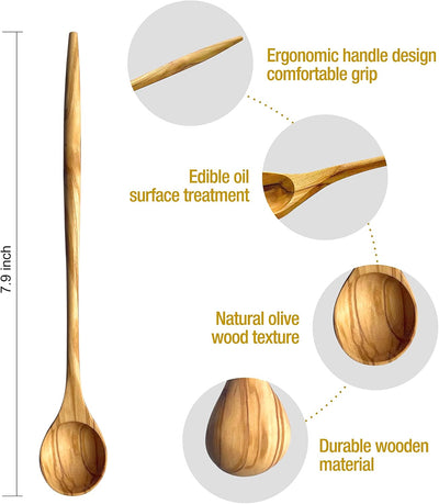 Cucharas madera olivo natural para café té batidos cocina coctelera