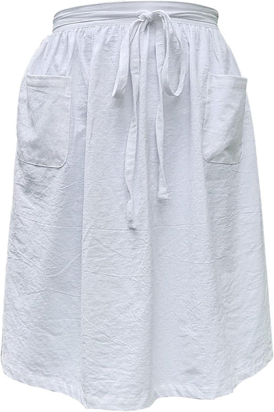 Delantal chef unisex blanco algodón corto 2 bolsillos cintura