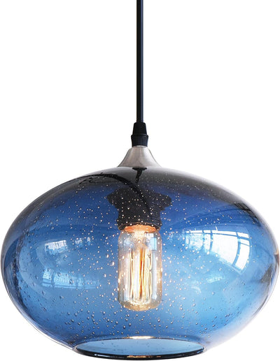 Lámpara colgante isla cocina cristal azul burbujas 9.4pulg
