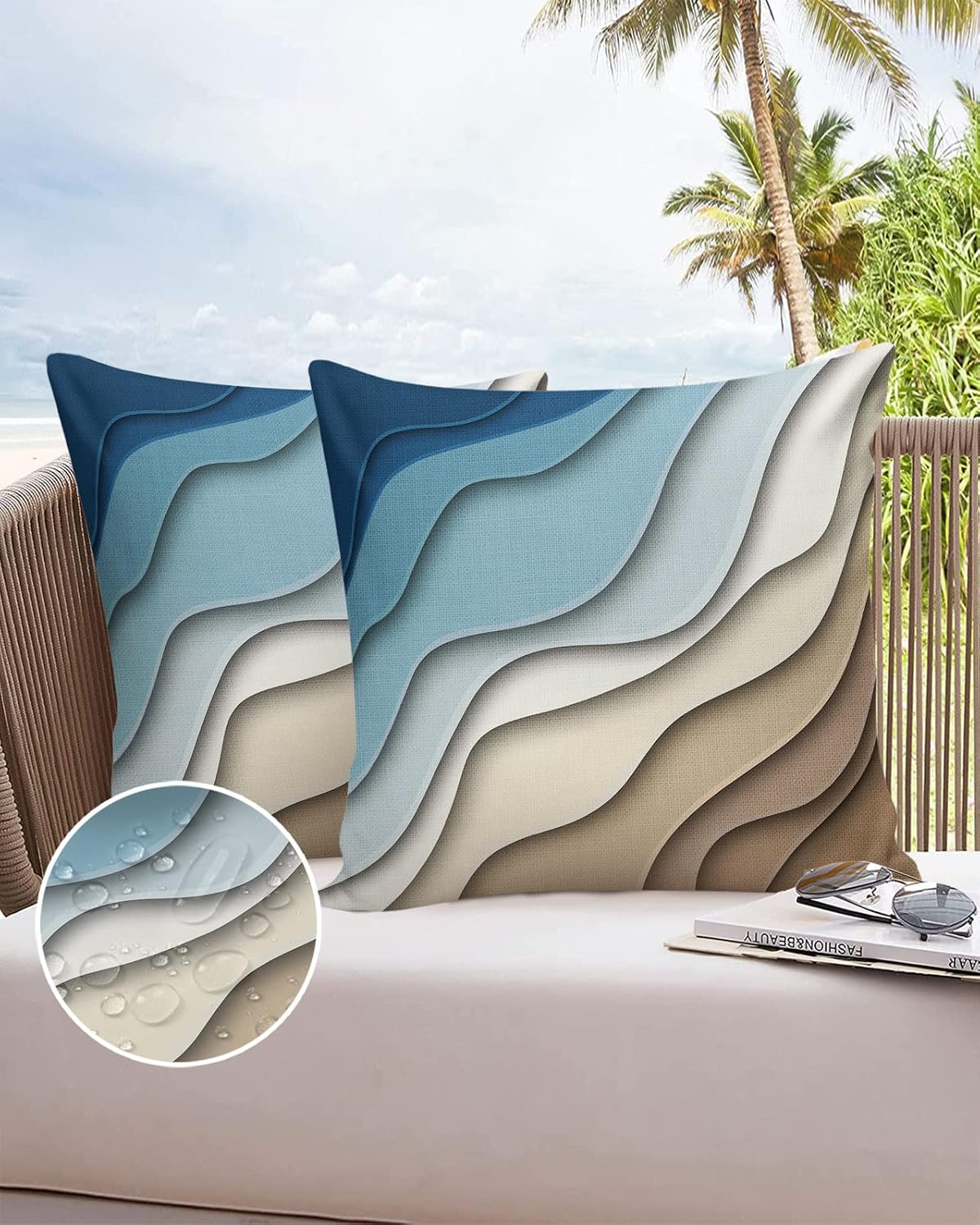 2 Pzas Fundas Almohada Impermeables Exteriores 16x16pulg Azul