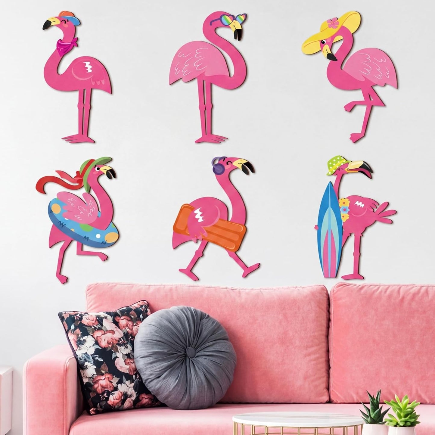 6 Pzas Decoración Pared Flamenco Rosa Luau Colgante Puerta