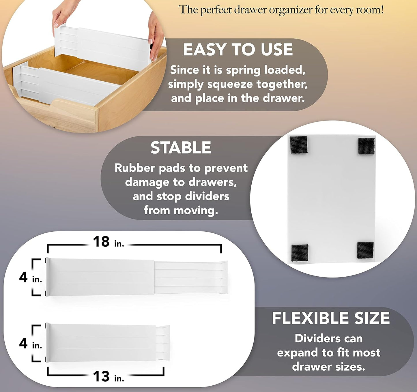 Divisores cajón ajustables para ropa set 2 4.5"