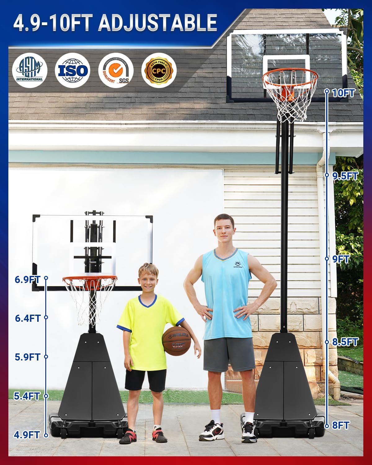 Porta baloncesto 44pulg base ajustable 4.9-10ft