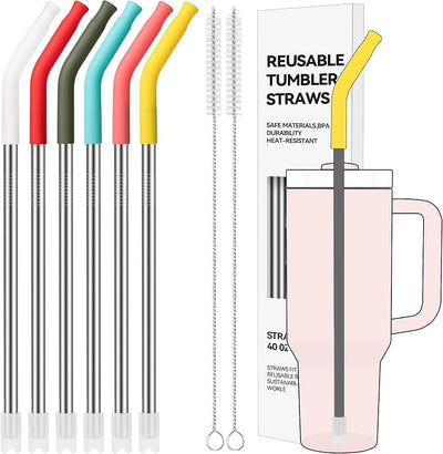 6 Pzas Pajitas Acero Inox 40oz con Silicona Colores