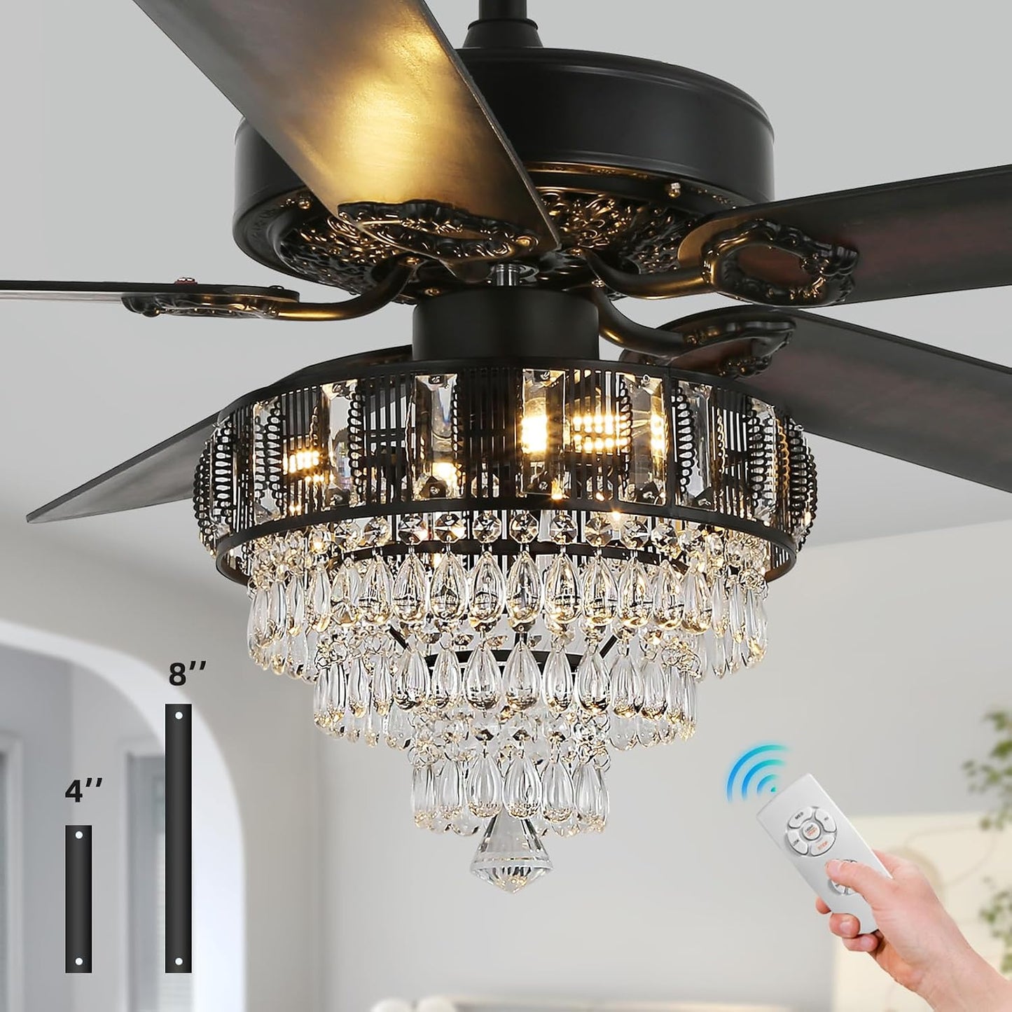 Ventilador techo cristal luces control remoto 52pulg