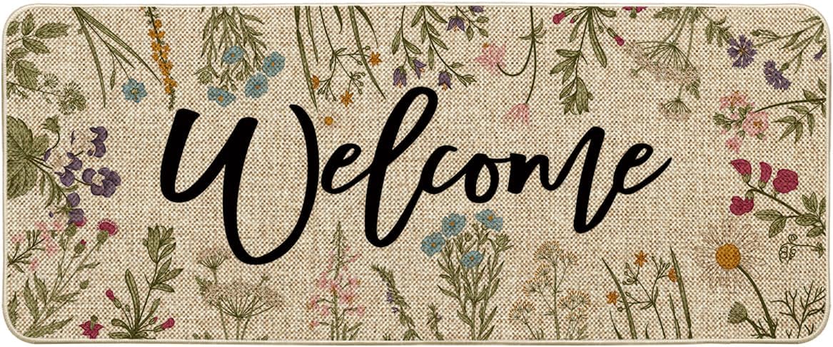 Tapete bienvenida primavera flores 24x59pulg