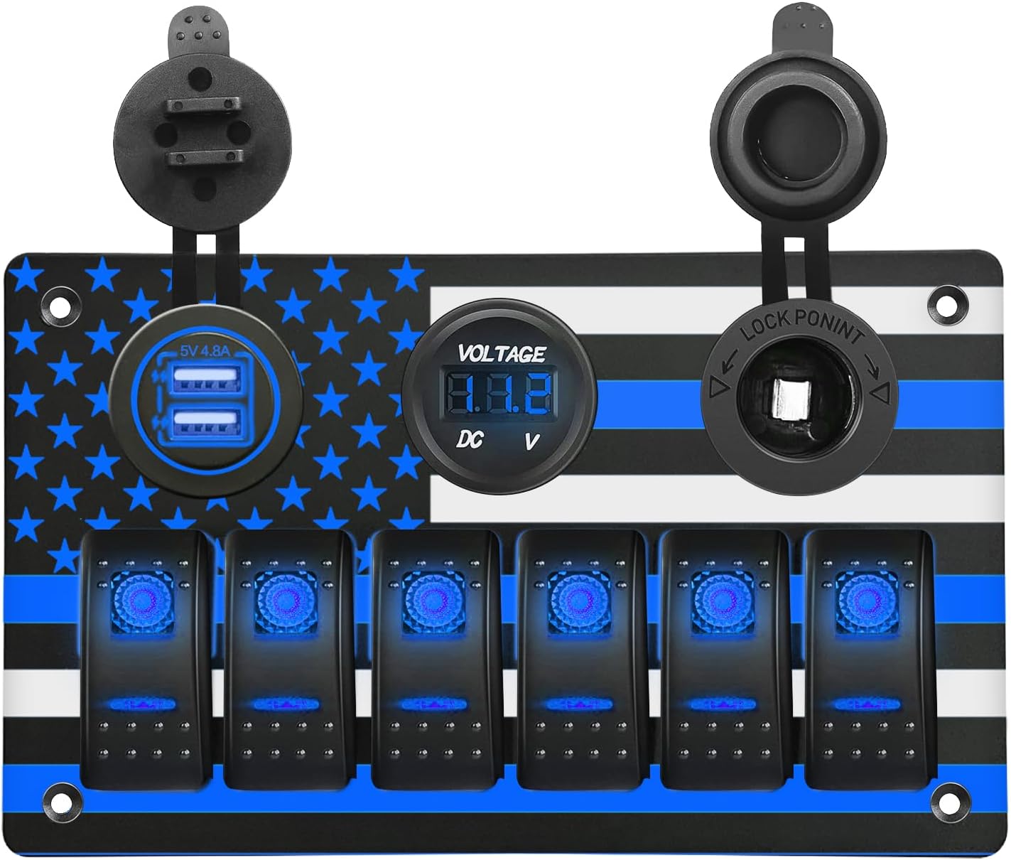Panel interruptores aluminio 6 bandas bandera USB dual