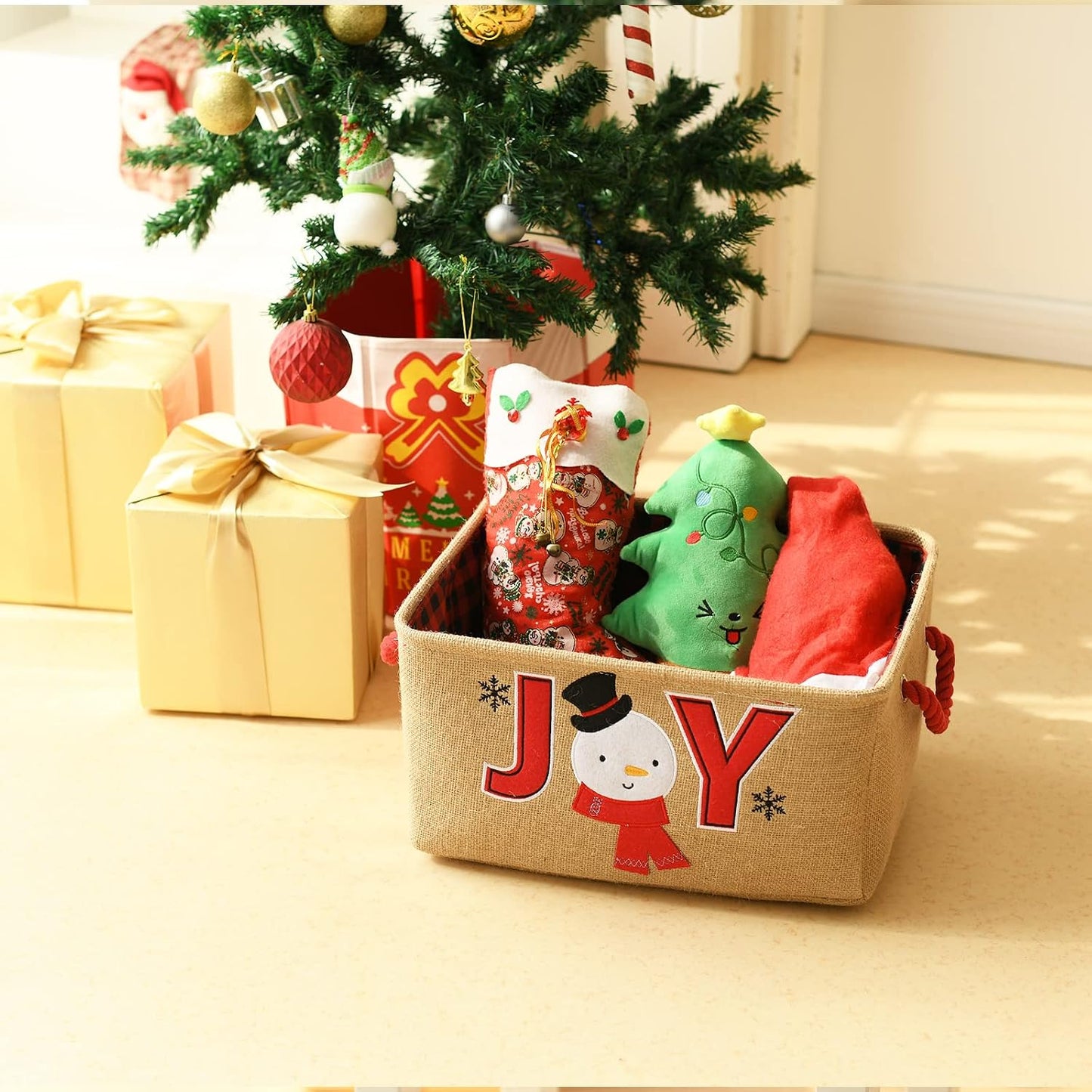 Cesta regalo vacía grande navidad con asas plegable