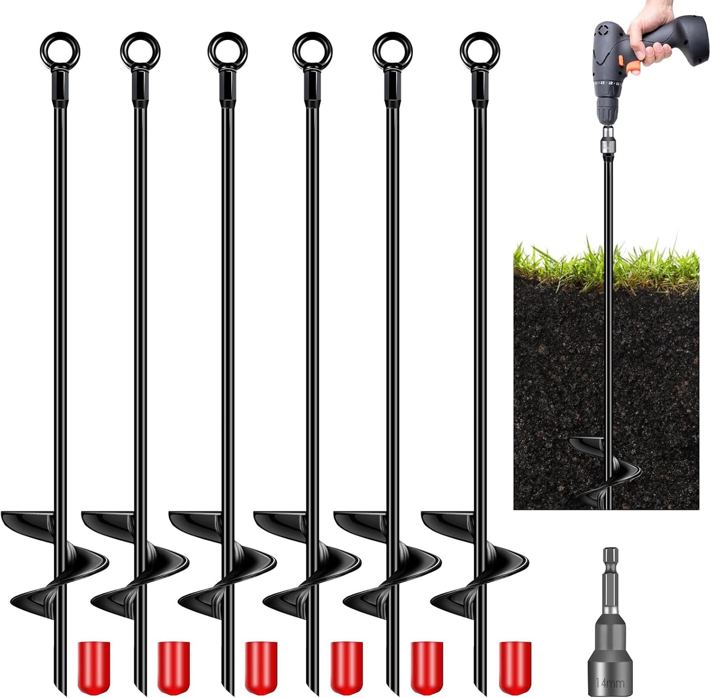 Set 6 anclajes tierra 30pulg hoja espiral toldo