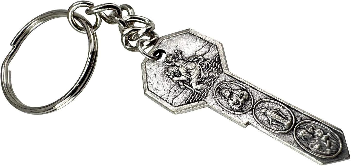 Set llaveros San Cristóbal medallón metal tarjeta oración