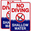 Señal no buceo aguas poco profundas aluminio 14x10"