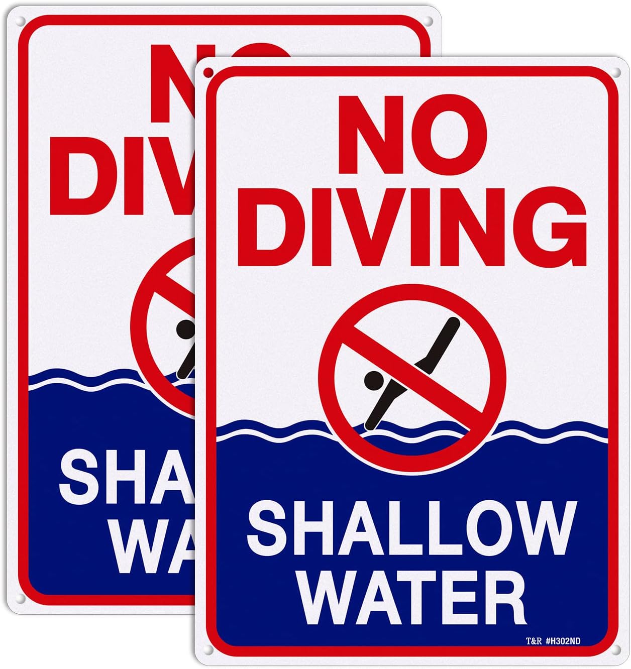 Señal no buceo aguas poco profundas aluminio 14x10"