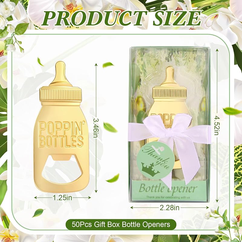 50 Abrebotellas para Baby Shower Ducha Boda Caja Verde