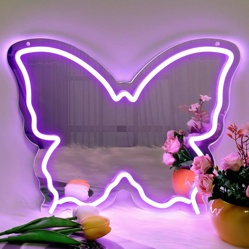Espejo neón mariposa 15.7x12" luz regulable para niños