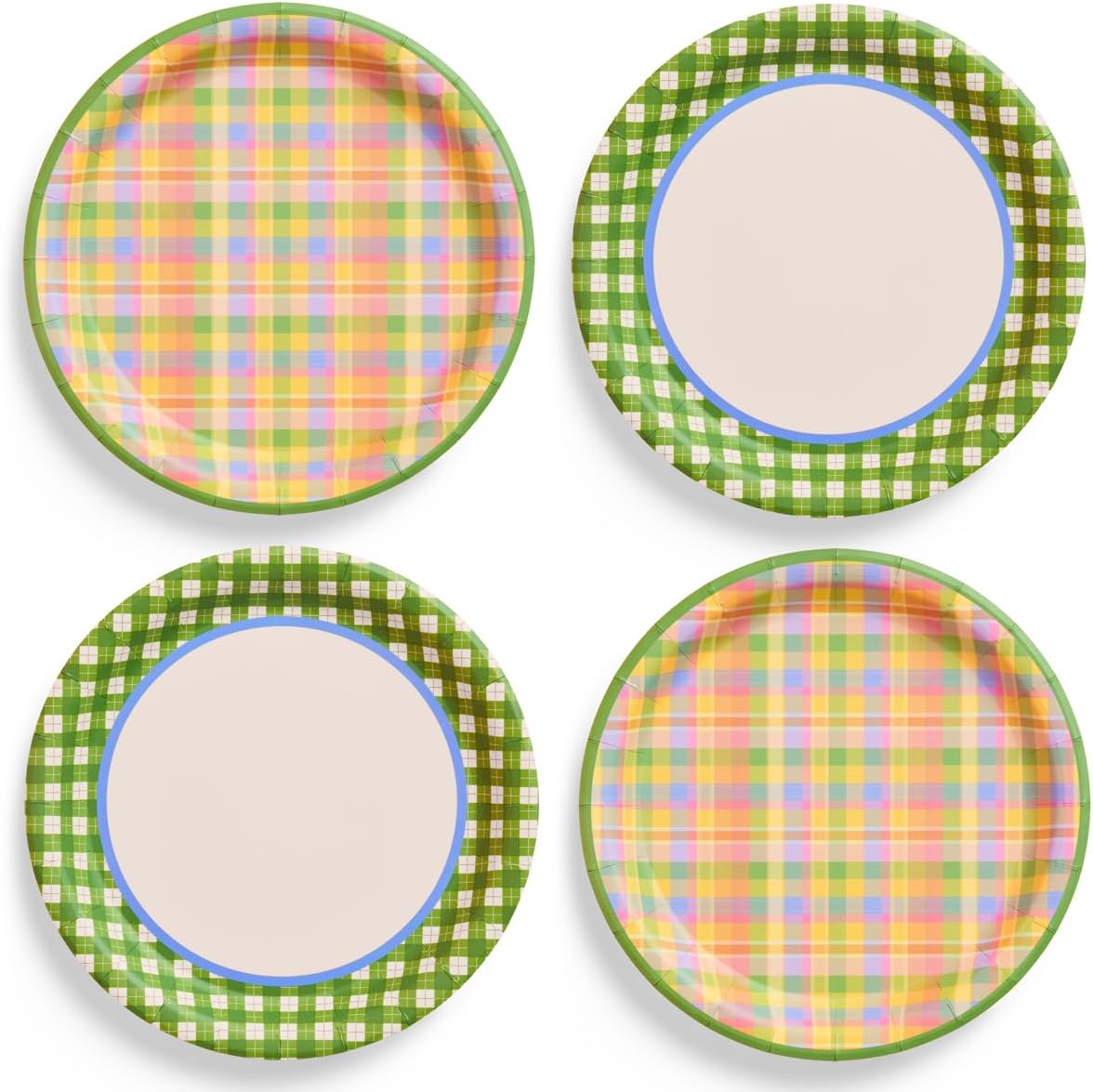 Plato papel estampado plaid verde para fiestas