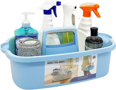 Organizador plástico ducha baño con asa azul