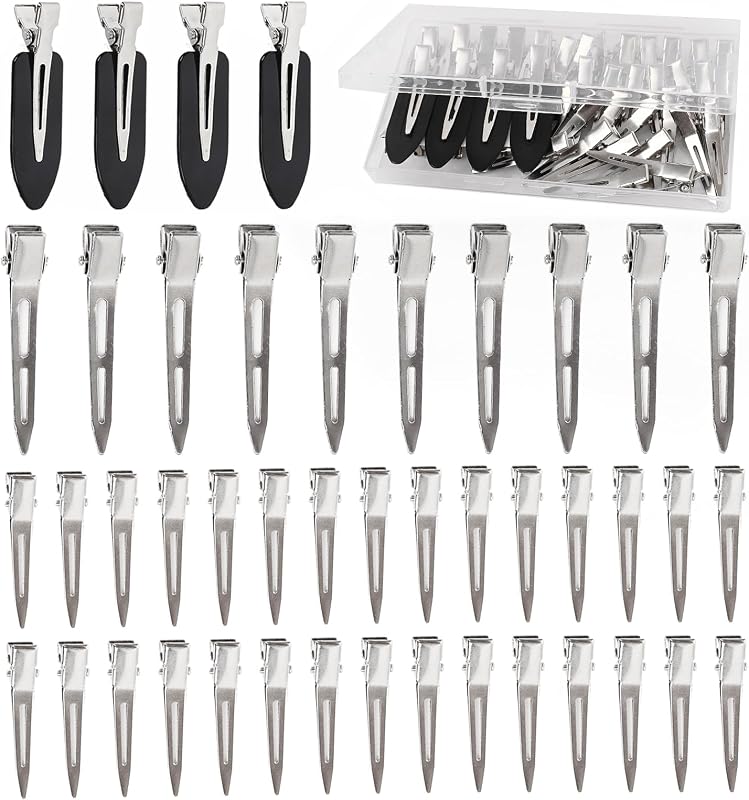 Pinzas pelo mujer 44 pzas pico pato metal plateado negro