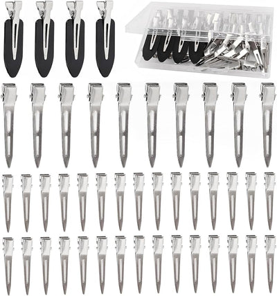 Pinzas pelo mujer 44 pzas pico pato metal plateado negro