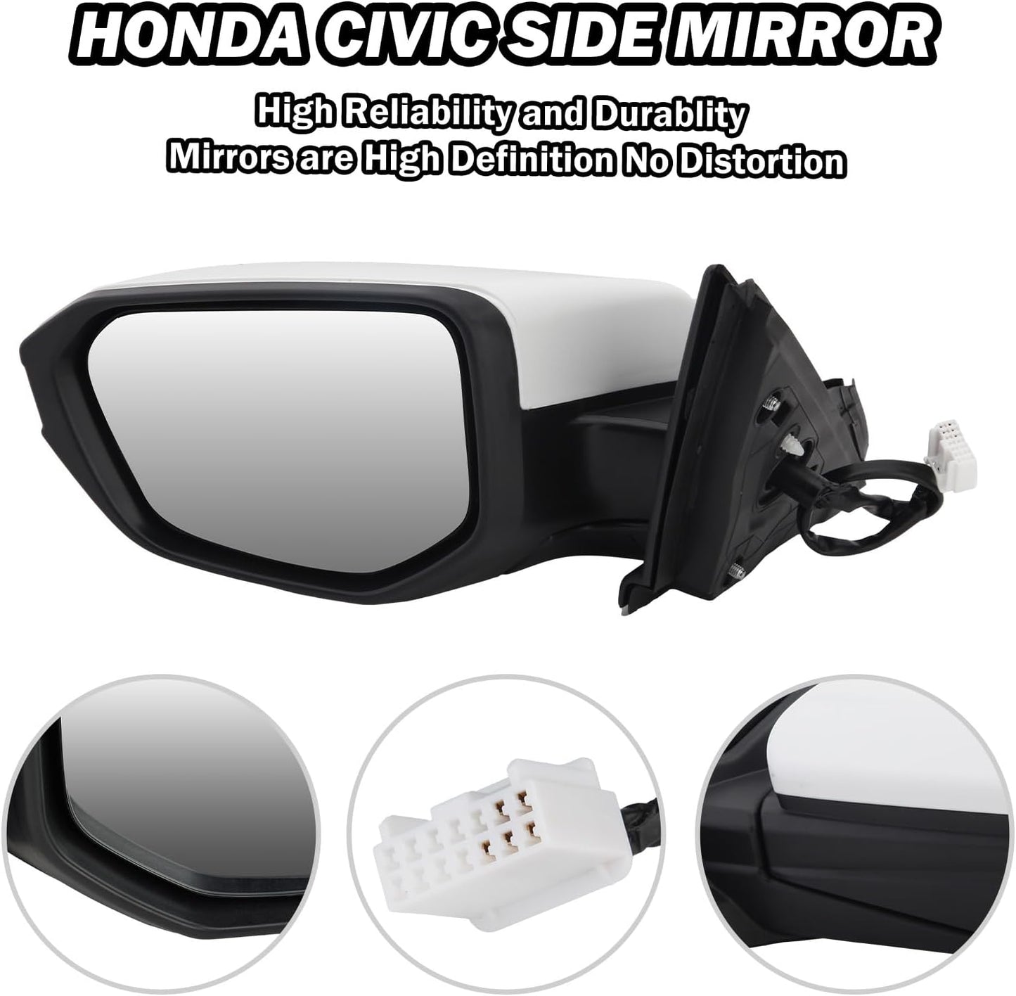 Espejo lateral conductor Honda Civic 2016-21 5 pines blanco