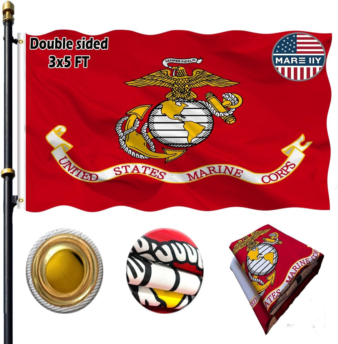 Bandera USMC 3x5ft 3 capas poliéster ojales latón