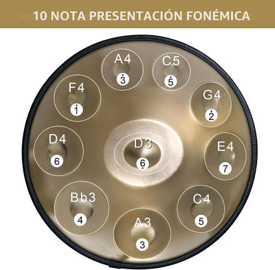Tambor Handpan 22pulg D Menor Kurd 432Hz 10 Notas Dorado