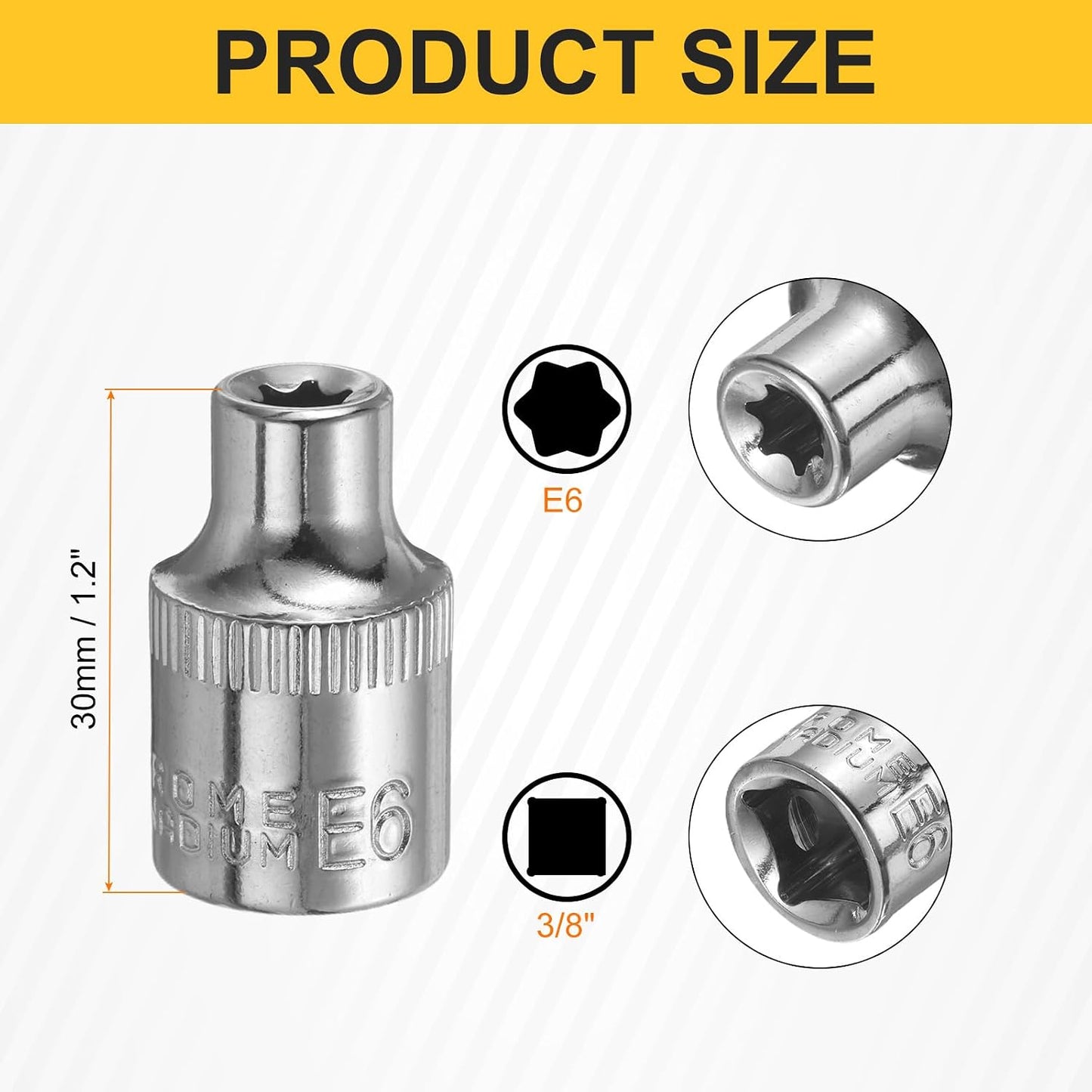 4 Pzas E-Torx 3/8" E6 Socket Star Bit para Auto y Hogar