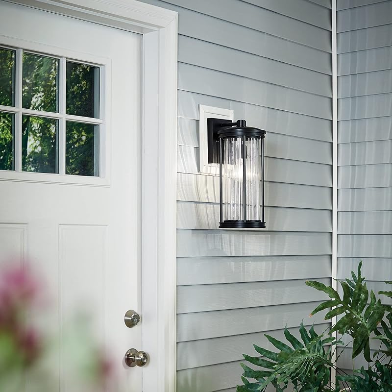 Lámpara pared exterior 16pulg cristal acanalado negro