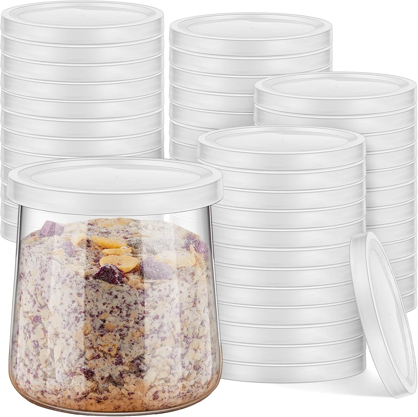 Tapas plástico transparente para contenedores yogurt 48 Pzas